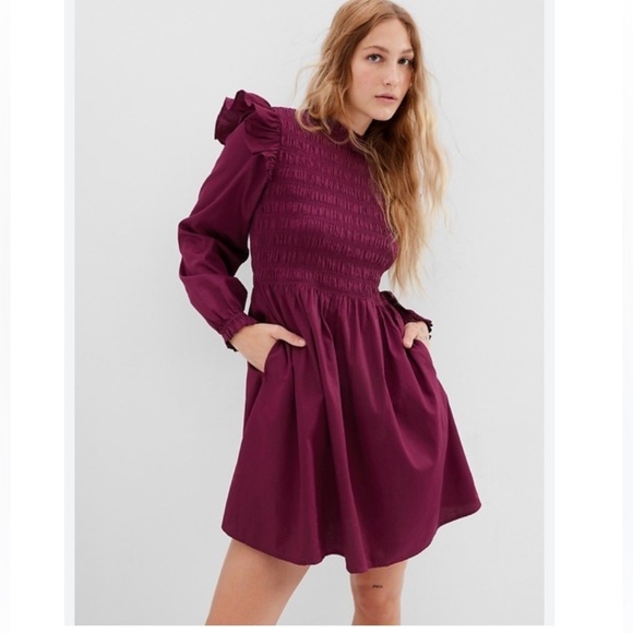 NWT GAP Smocked Ruffle Sleeve Mini Dress - Picture 1 of 8